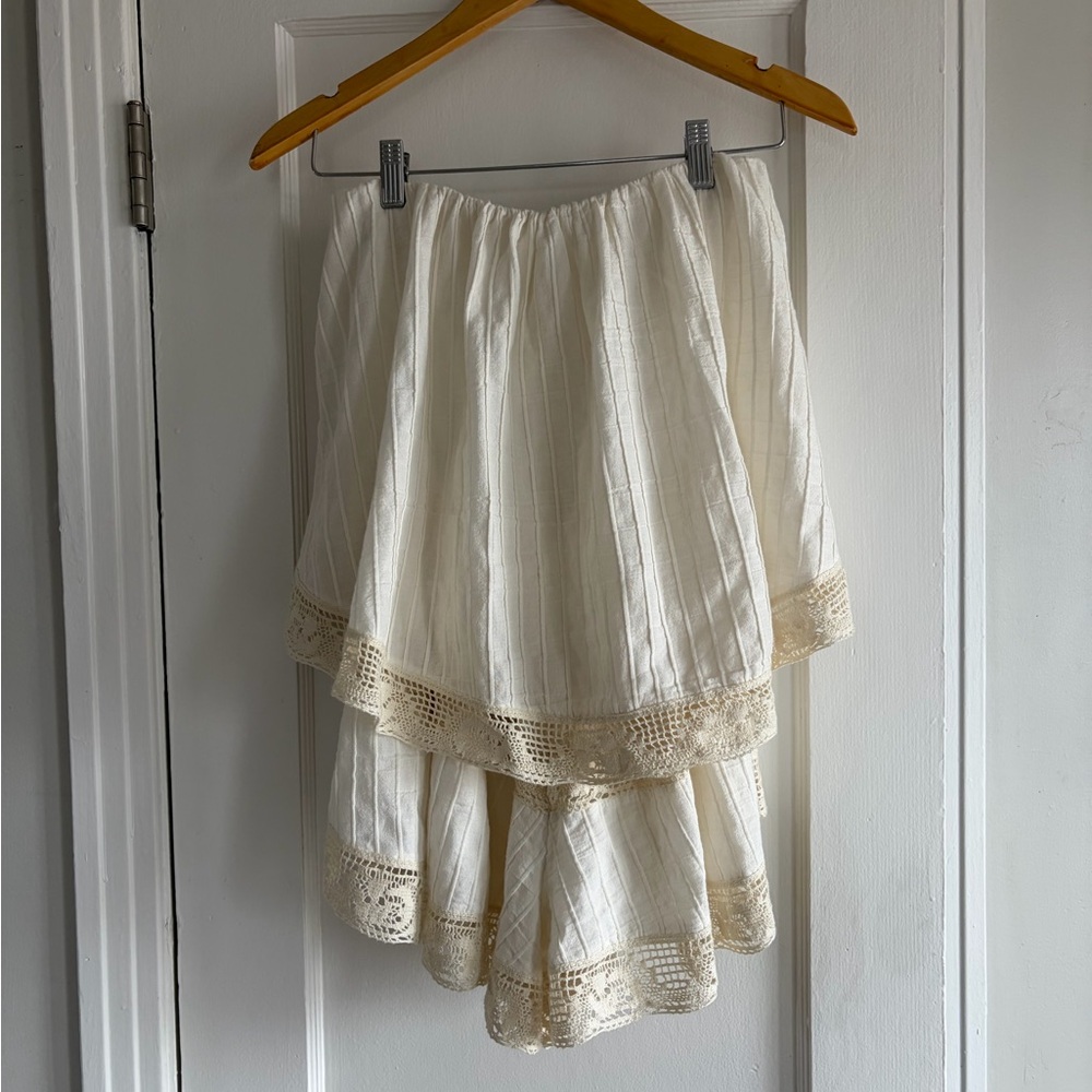 Free People Cream Layered Skirt with Lace Trim